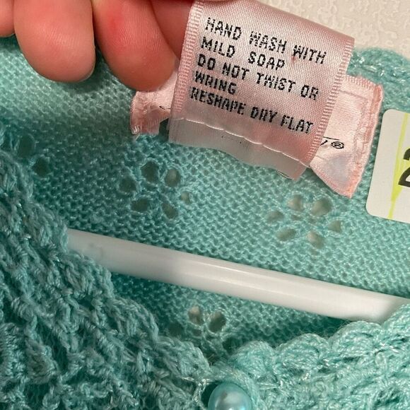 Vintage Jaclyn‎ Smith Cardigan Seed Pearls Crochet Lace Front Blue - Size Large - Picture 5 of 8